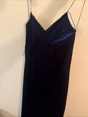 Zara Navy Blue Velvet Midi Slip Dress